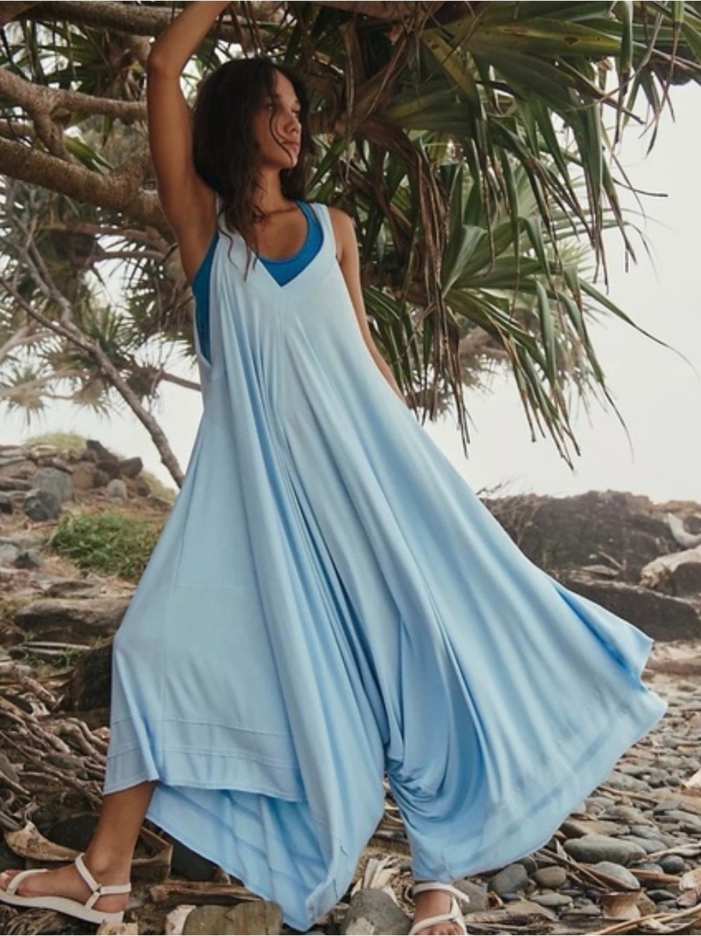 FP Movement by Free People Light Blue Flowing Maxi Jumpsuit